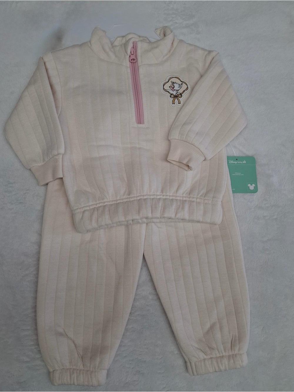 Disney Cream Quilted Two-Piece Set with Pink Zipper 12 Months
